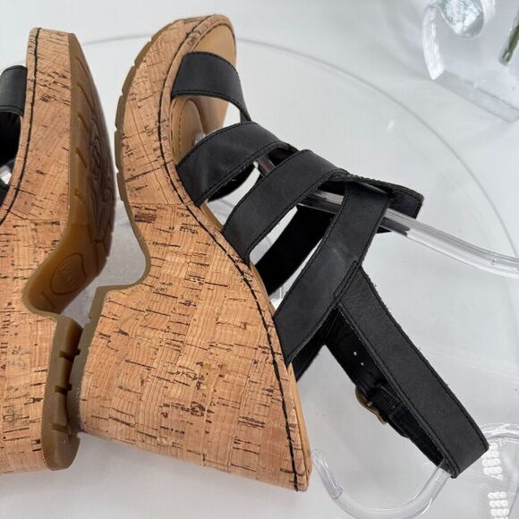 Born Bernese Womens Sandal Size 10 Black Leather Wedge Heel Open Toe Retro Caged - Picture 10 of 16